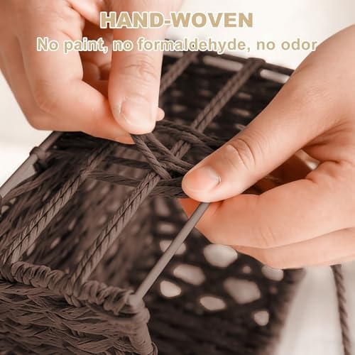 Wicker Storage Baskets, Handwoven Paper Rope Organizer Bins with Removable Floral Liner, Large for Bathroom, Pantry, She