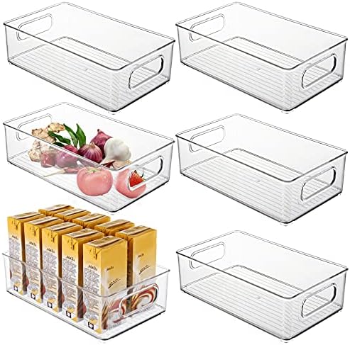 Kingrol 6 Pack Plastic Storage Bins for Pantry, Refrigerator, Countertop, Cabinet Organization, Stackable Food Storage O