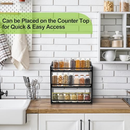 3 Tier Bamboo Spice Rack Wall Mount or Countertop,Spice Organizer