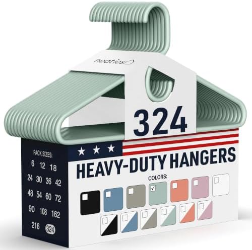 Heavy Duty Clothes Hangers 100+ Pack (324 Count) – Made in the USA – 8lb Capacity Plastic Hangers for Adult Clothing – Durable for Pants, Coats, Jackets, or Jeans – Mint
