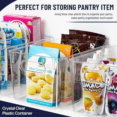 Clear Plastic Storage Bins with Lids, Perfect for Kitchen Organization or Pantry Organization and Storage, Stackable Fri