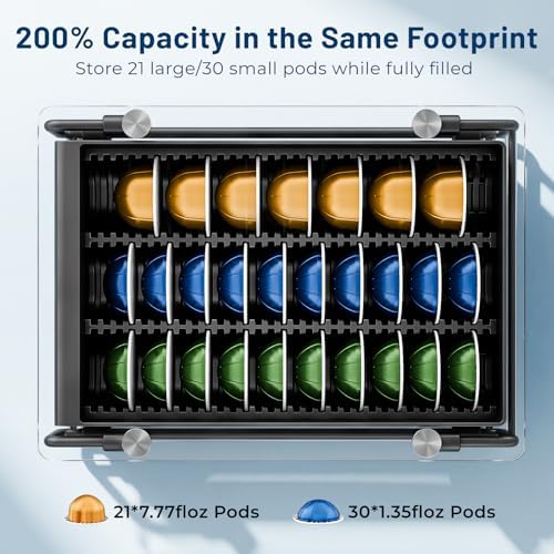 EVERIE Crystal Tempered Glass Organizer Drawer Holder Compatible with Nespresso Vertuo Capsules, Compatible with 21 Big 