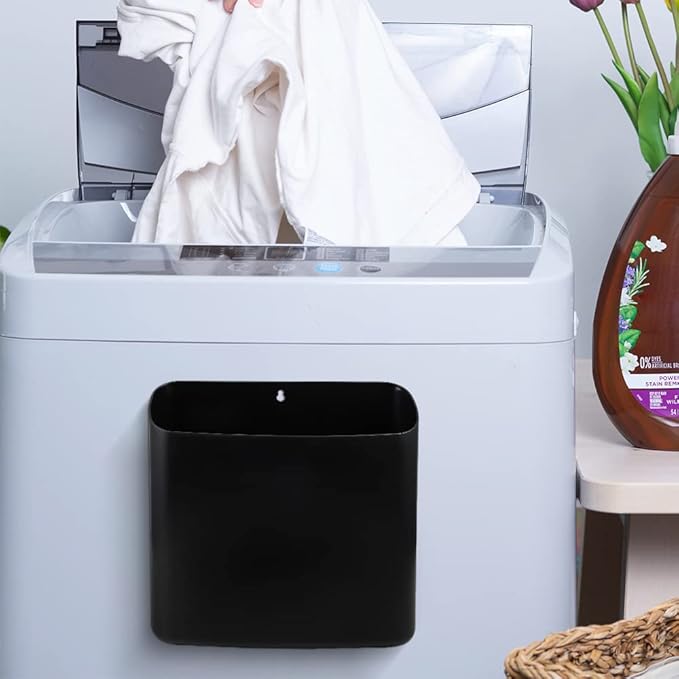 Picowe Magnetic Laundry Storage, Large Lint Holder Bin for Laundry Room, Space-Saving Trash Container Hanging on Dryer, Washer or Wall Mount Trash Bin (Black)