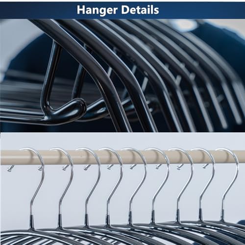 16.5 Inch Black No Shoulder Bumps No Mark Non-Slip Rubber Coated Contour Meta Hanger for Sweater T-Shirt Suit Coat Uniform with Pants Bar Pack of 20