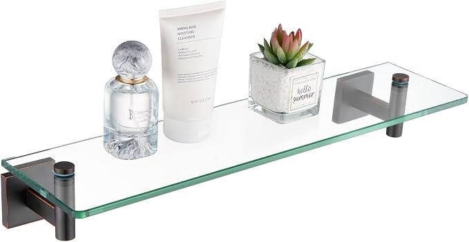 KOKOSIRI Wall Shelves Bathroom Hardware Glass Floating Shelf 20-Inch for Bedroom, Living Room, Kitchen, Hanging Rack Oil Rubbed Bronze B1105ORB-L20