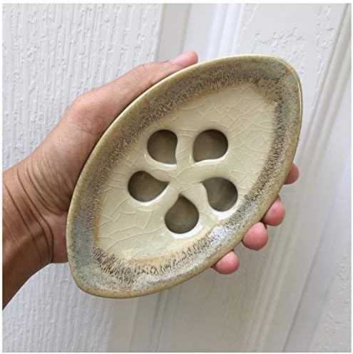 Ceramic Soap Dish with Self Draining Tray for Bar Soap, Bathroom, Kitchen (Ivory No.3)