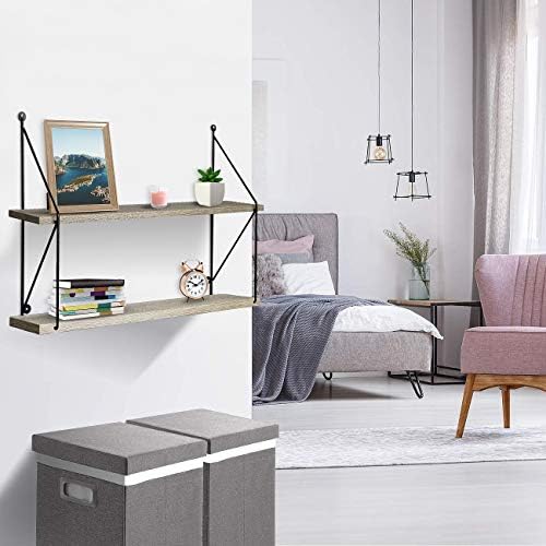 Sorbus® Floating Shelf with Metal Brackets — Wall Mounted Rustic Wood Wall Storage, Decorative Hanging Display for Troph