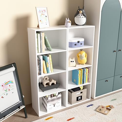 Wooden 4 Cube Storage Organizer, 4 Tier Tall Modern Bookshelf Freestanding Storage Display Organizer, Versatile Cubes Sh