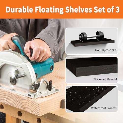 Floating Shelves for Wall Set of 3, 36" Black Wall Shelves for Home Decor