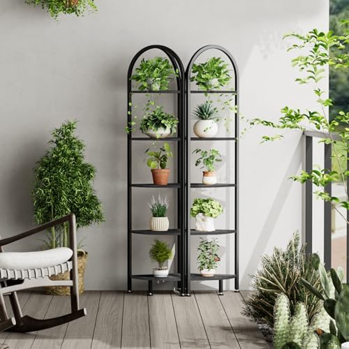 Homhedy 5-Tier Arched Corner Shelf Stand, Wall Corner Bookshelf