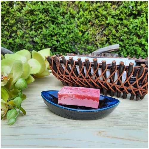 Ceramic Soap Dish with Self Draining Tray for Bar Soap, Bathroom, Kitchen (Black)