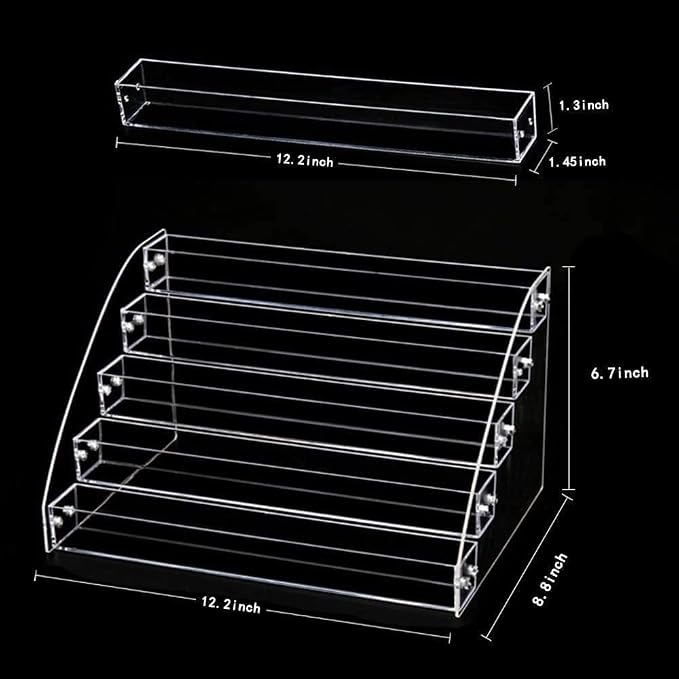 5 Tiers Acrylic Clear Plastic Nail Polishes Organizer Lipstick Holder Display Stands Essential Oils Storage Rack Dropper Bottles for Cosmetics Shop Store Display Toy Candy Holder Goods Shelf Show Case