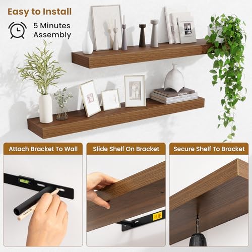 Fun Memories Floating Shelves for Room Wall, 36 Inch Long Shelf Set of 2， Hanging Wood Shelves for Storage & Display, Wa