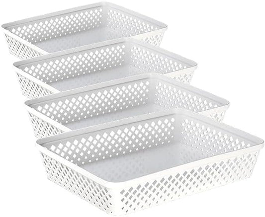 Glad Plastic Storage Basket Set - Multipurpose Drawer Trays, Kitchen Pantry Containers, and Bathroom Bins - Large Organizers, White, 3 Count (Pack of 4)