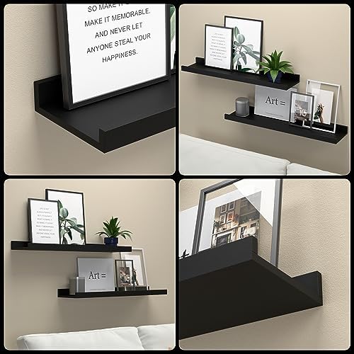 Boswillon Floating Shelves Set of 2, Long Wall Shelf with Lip, 24in, Black