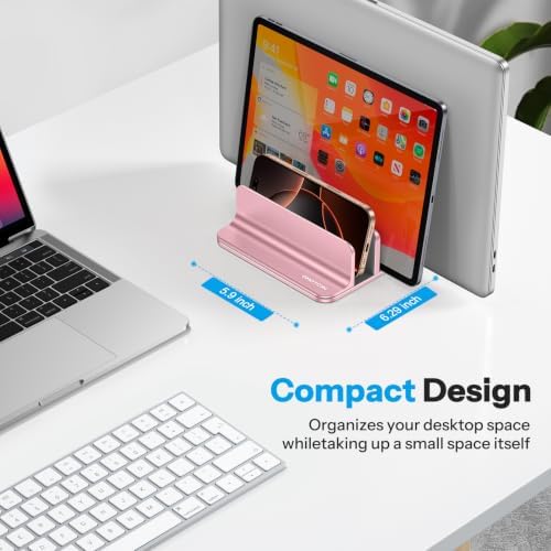 OMOTON 3-Slot Multiple Vertical Laptop Stand, Fits MacBook, Rosegold