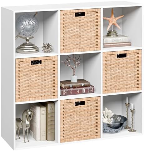 JupiterForce 9 Cube Storage Organizer, Wooden Cube Shelf W/ 5 Removable Back Panels, Customizable Cube Bookcase Bookshel