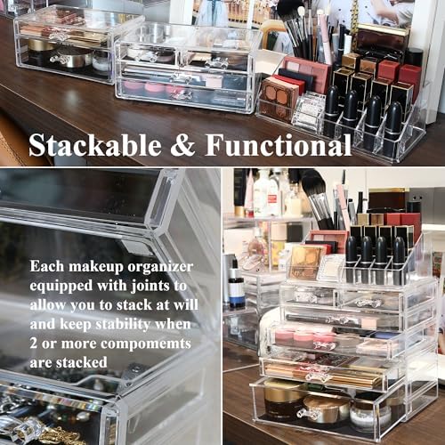Sea Team 3-Tier Stackable Clear Acrylic Makeup Organizer with Drawers
