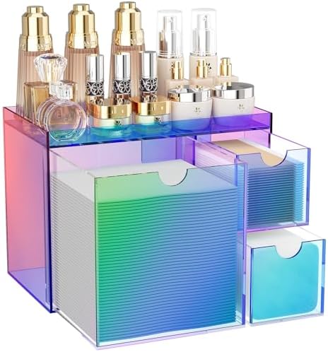 Youdepot Iridescent Acrylic Face Towel Holder with 3 Drawers
