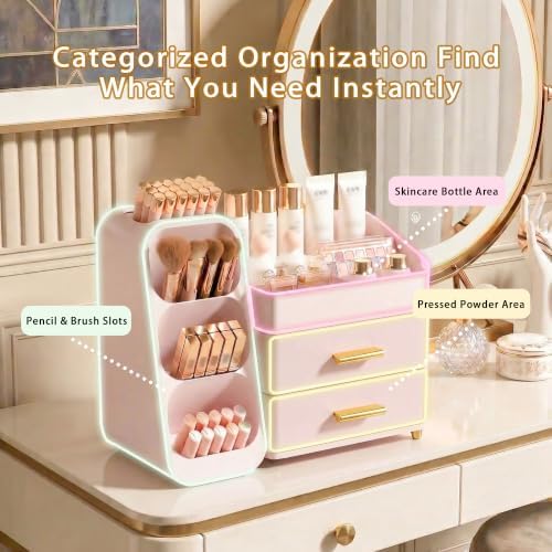Large Capacity Makeup Organizer Countertop with Makeup Brush Holder for Vanity, Thickened Material, Bathroom Countertop 