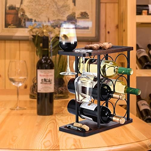ALLCENER Wine Rack with Glass Holder, Countertop Wine Rack, Wooden Wine Holder with Tray, Perfect for Home Decor & Kitch