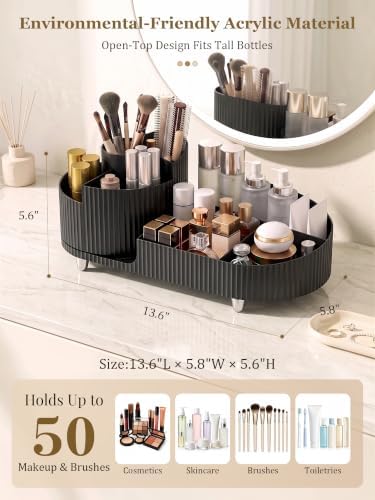Booklov Rotating Makeup Organizer for Vanity Countertop, Black