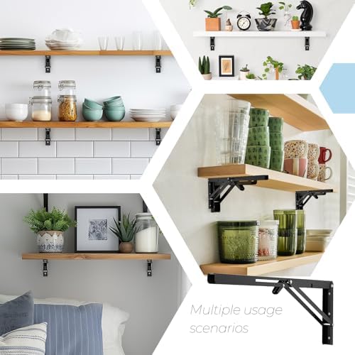 Matte Black Folding Shelf Brackets, 20 Inch, 4 Pack