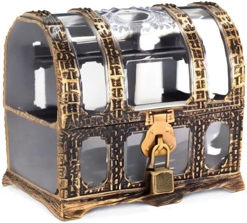 Kids Transparent Antique Pirate Treasure Chest,Plastic Treasure Chest for Pirate Party