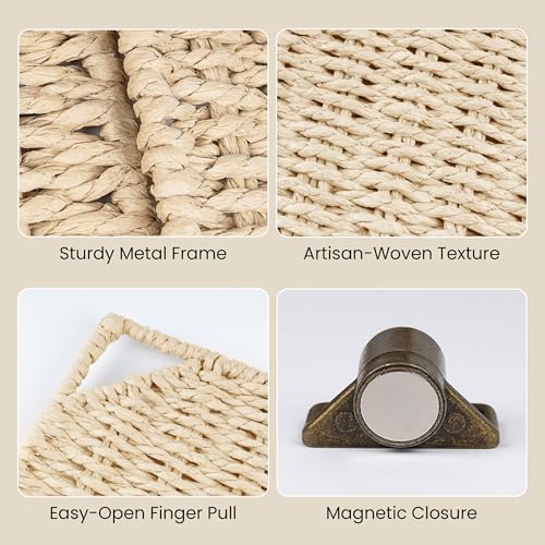 AELS 13" Handwoven Natural Fibre Doors for Cube Storage Shelf, Set of 3, Boho Straw Shelf Cover for Bookcase & Open Book