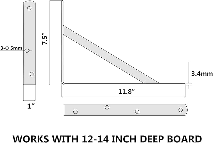 NEODROP 8-Pack 12 Inch Heavy Duty Shelf Brackets, Large Wall Bracket for Garage Kitchen Floating Shelves, Black Powder-Coated Steel