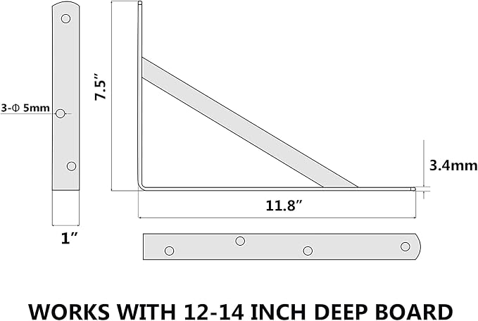 NEODROP 16-Pack 12 Inch Heavy Duty Shelf Brackets, Large Wall Bracket for Garage Kitchen Floating Shelves, Black Powder-Coated Steel