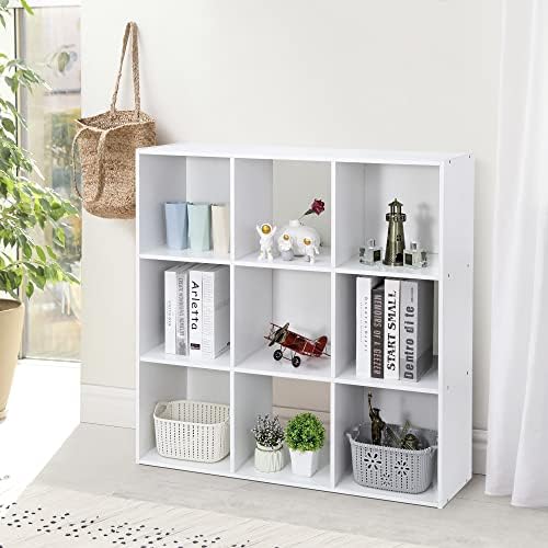 ZenStyle 9 Cube Storage Shelf Organizer, Wooden Bookshelf System Display Cube Shelves Compartments, Customizable W/ 5 Re