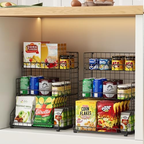 X-cosrack 3-Tier Snack Organizer Rack Bins with Adjustable Tilting Design for Pantry Storage,Metal Wire Snack Holder for