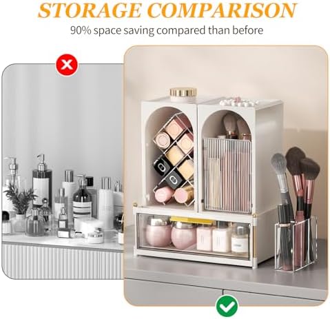 INVSSENE Stackable Makeup Organizer Countertop, Storage Perfume Skincare Cosmetic Lipstick Face Mask Makeup Brush Palett