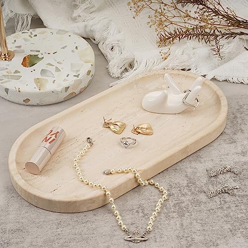 Koville Italian Travertine Tray, 12"x6" Vanity Decorative Marble Tray for Countertop, Catchall Tray for Perfume, Candles