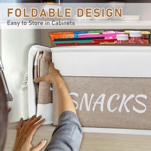 Snack Organizer for Pantry, Decorative Snack Basket with 10pcs Chip Clips, Snack Organizer for Desktop, Collapsible Snac