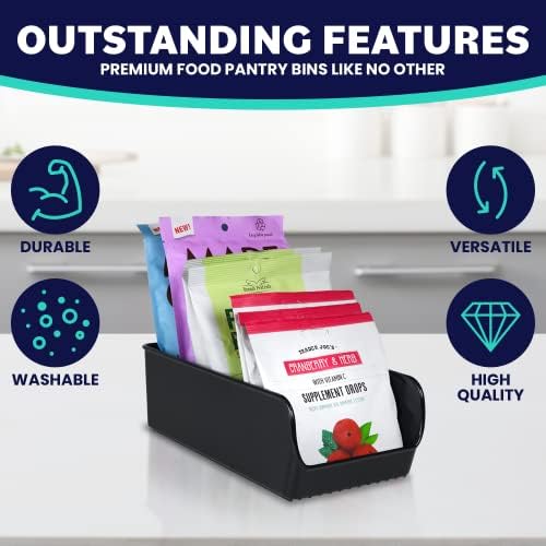 Black Storage Bins for Pantry - 3 Compartment Kitchen Cabinet and Cupboard Storage Organizers, Multipurpose Storage Bins