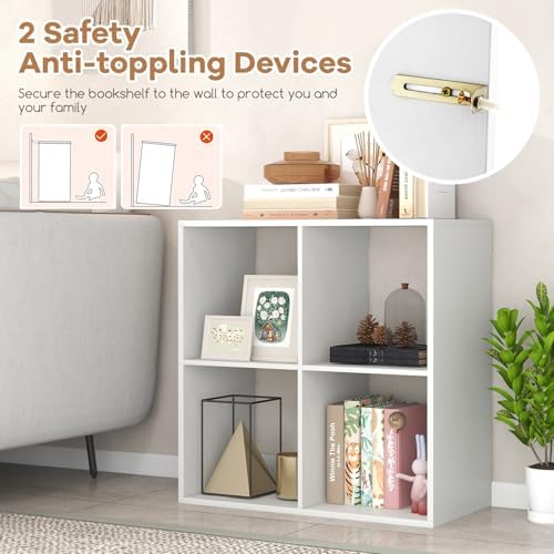 DORTALA 4 Cube Bookcase, Floor Standing Bookshelf with Open Back, Anti-Tipping Kits, Modern Storage Organizer Display Sh