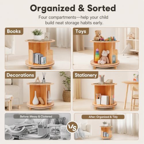 Rotating Bookshelf,Revolving Bookcase,Stackable Bookshelf Organizer, Swivel Bookcase Round Bookshelf, Book Shelf for Bed