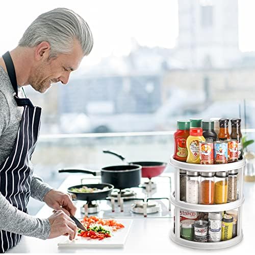 Yesland 3 Tier Lazy Susan Turntable - 12'' Round Tiered Rotating Kitchen Spice Organizer and Non-Skid Organization Stora