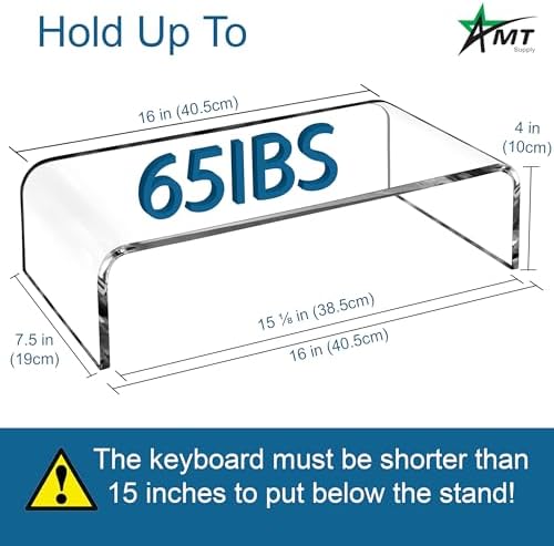 AMT 16 Inch Acrylic Laptop Monitor Stand, Computer Riser with Cat Keyboard Protector, Space-Saving Design, Extra Storage