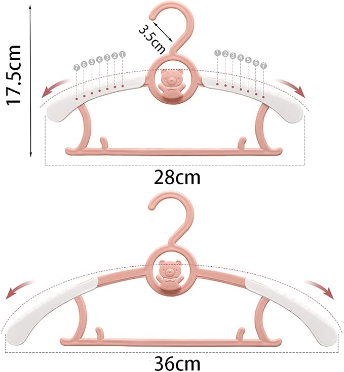 Baby Clothes Hangers 20 Pack, Plastic Kids Hangers Space Saving for Closet | Pink Hanger for Toddler Girl, Lightweight Anti-Slip Cascading Adjustable Children Infant Hangers, Ganchos para Ropa de Bebe
