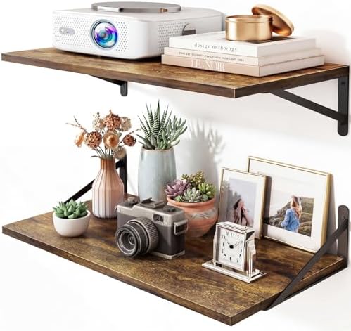 Fixwal 2pcs 10 in Deep Floating Shelves for Wall (Brown, 23.6" L)