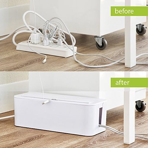UT Wire in-Box Extra Large Cable Organizing Management Box for Under Desk Surge Protector Concealer White