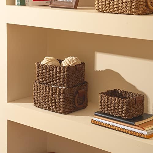 LA JOLIE MUSE Small Wicker Baskets for Organizing, Brown 3 Pack