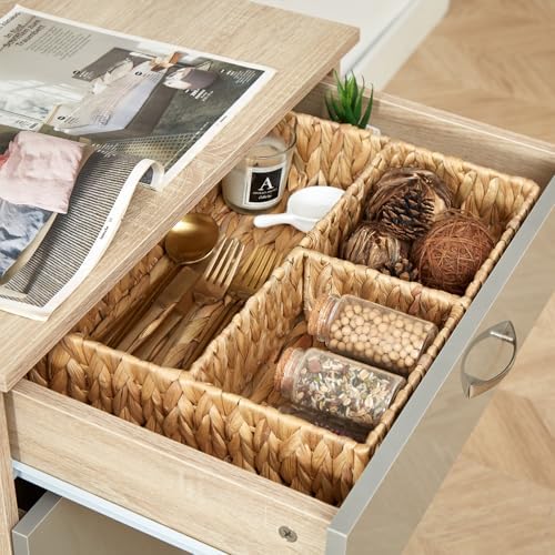 Vagusicc Wicker Divided Storage Basket, Hand-Woven Water Hyacinth Wicker Baskets, Basket for Drawer Organizing, 3 Sectio