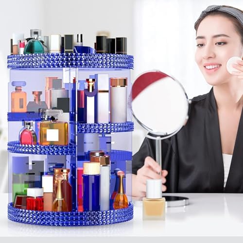 360 Large Rotating Makeup Organizer Countertop, Blue Acrylic Makeup Organizers, Organizador De Perfumes, 7 Layers Large 