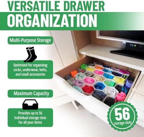 Evelots 2-Pack Honeycomb Drawer Organizers, 56 Cells, Expandable, White