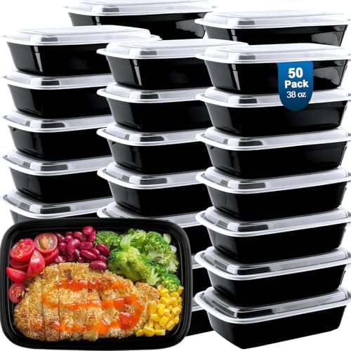 vivigu 50 Pack Meal Prep Containers 38 oz, Leakproof To Go Food Containers, Disposable & Reusable Food Prep Containers for Takeout, Food Storage Containers BPA-Free, Microwave/Dishwasher/Freezer Safe