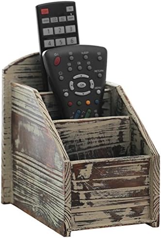 MyGift Torched Wood Remote Control Holder, 3-Compartment Tabletop Organizer